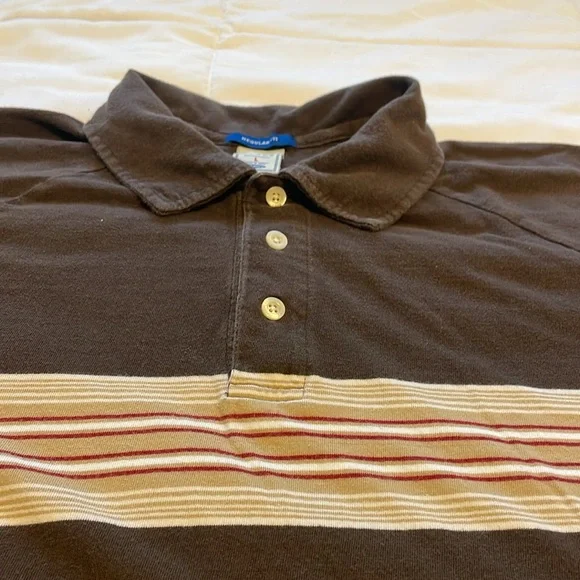 Old Navy 100% cotton polo in brown with stripes. Men's L. Like new condition. - Picture 3 of 7